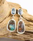 Boulder Opal and Silver Blue Sapphires Silver Drop Earrings