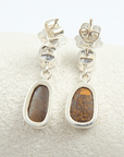 Boulder Opal and Silver Blue Sapphires Silver Drop Earrings