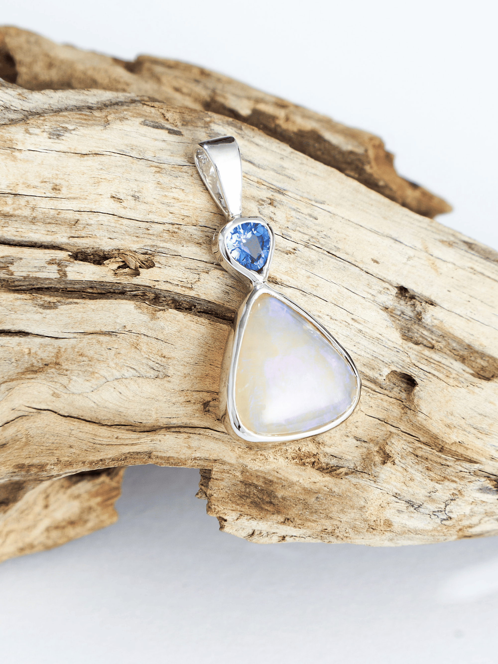Lightening Ridge Opal with Blue Sapphire Silver Pendant