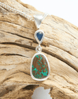 Boulder Opal with Blue Pear Sapphire Silver Drop Pendant