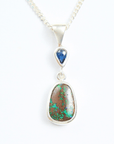 Boulder Opal with Blue Pear Sapphire Silver Drop Pendant