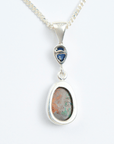 Boulder Opal with Blue Pear Sapphire Silver Drop Pendant