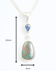 Boulder Opal with Blue Pear Sapphire Silver Drop Pendant