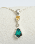 Boulder Opal with Yellow Pear Sapphire Silver Pendant