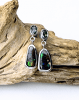 Boulder Opal and Pale Green Sapphire Drop Silver Earrings