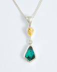 Boulder Opal with Yellow Pear Sapphire Silver Pendant
