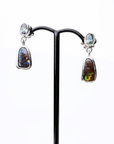 Boulder Opal and Pale Green Sapphire Drop Silver Earrings