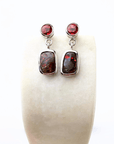 Boulder Opal and Bright Ruby Drop Silver Earrings