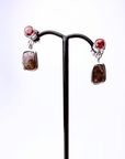 Boulder Opal and Bright Ruby Drop Silver Earrings