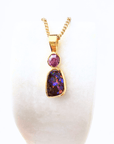 Boulder Opal and Pink Sapphire 18K Gold Pendant