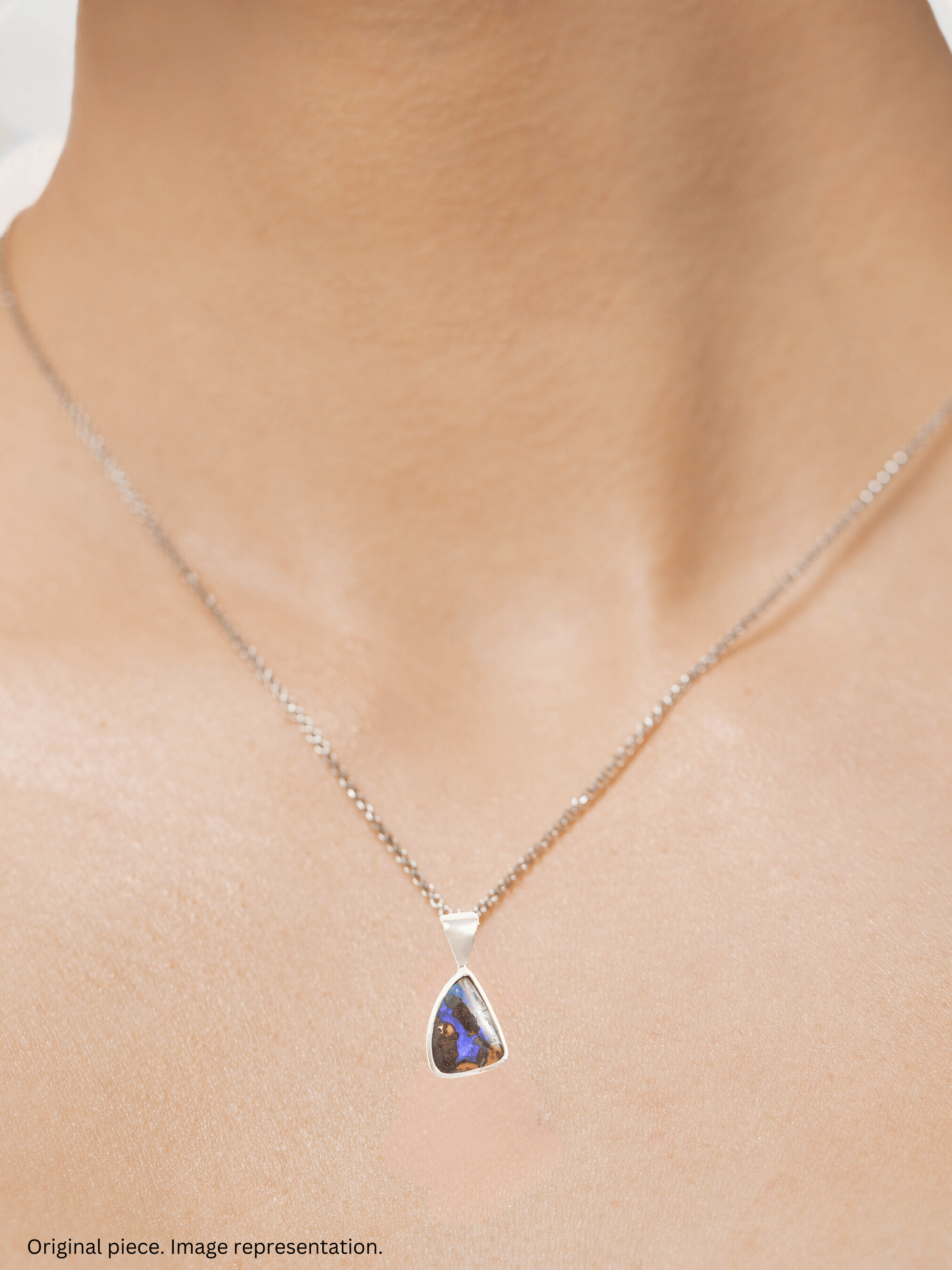 Blue Flash Boulder Opal Silver Pendant