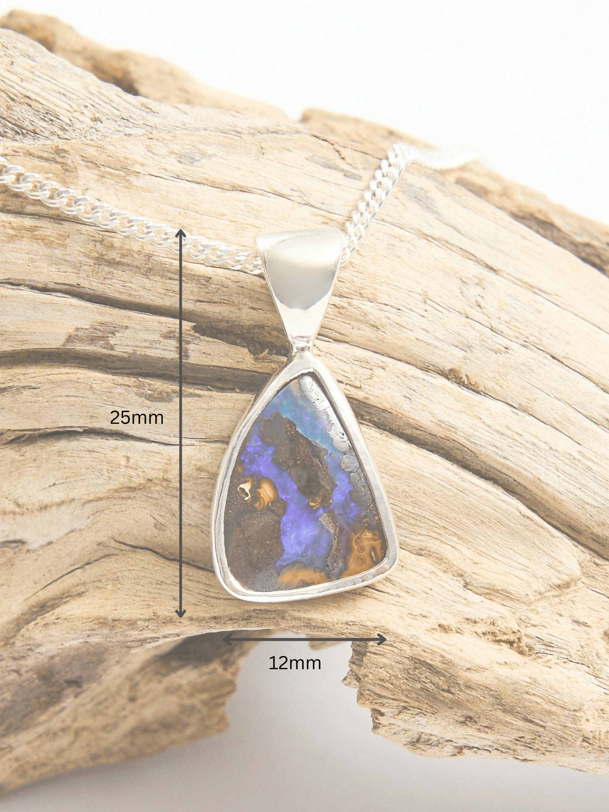 Blue Flash Boulder Opal Silver Pendant