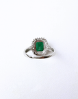 Emerald Sunburst Halo Silver Ring