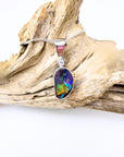 Boulder Harlequin Opal and Diamond 18K White Gold Pendant
