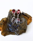 Boulder Opal and Pink Pear Tourmaline Drop Silver Earrings