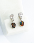 Red Boulder Opal and Pink Zircon Silver Drop Earrings