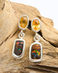 Boulder Opal and Yellow Sapphire Silver Drop Earrings