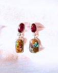 Boulder Opal and Deep Red Garnet Silver Drop Earrings