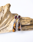 Boulder Opal and Malaya Garnet Silver Drop Earrings