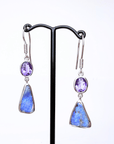 Boulder Opal and Amethyst Silver Hook Earrings