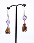 Boulder Opal and Amethyst Silver Hook Earrings