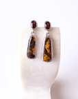 Boulder Opal and Malaya Garnet Silver Drop Earrings