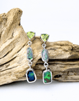 Boulder Opal and Peridot Triple Drop Silver Earrings