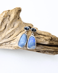 Blue Crystal Boulder Opal and Teal Sapphire Drop Silver Earrings