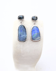 Blue Crystal Boulder Opal and Teal Sapphire Drop Silver Earrings