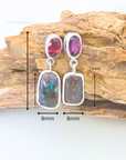Boulder Opal and Deep Red Garnet Silver Drop Earrings