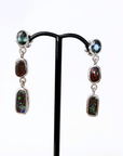 Boulder Opal and Sapphire Triple Drop Silver Earrings