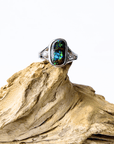 Boulder Opal and Diamond Split Shank Silver Ring