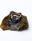 Boulder Opal and Diamond Split Shank Silver Ring