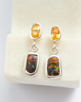 Boulder Opal and Yellow Sapphire Silver Drop Earrings