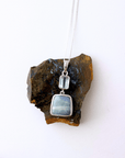Boulder Opal Silver Square Pendant with Aquamarine