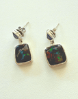 Boulder Opal and Pear-cut Tanzanite Silver Drop Earrings