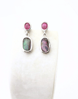 Boulder Opal and Ruby Drop Silver Earrings