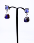 Boulder Opal and Royal Blue Sapphire Drop Silver Earrings