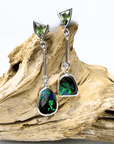 Boulder Opal and Green Trilliant Sapphire Dangle Silver Earrings
