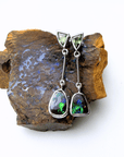 Boulder Opal and Green Trilliant Sapphire Dangle Silver Earrings