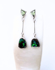 Boulder Opal and Green Trilliant Sapphire Dangle Silver Earrings