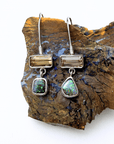 Boulder Opal and Bi-colour Tourmaline Silver Hook Earrings