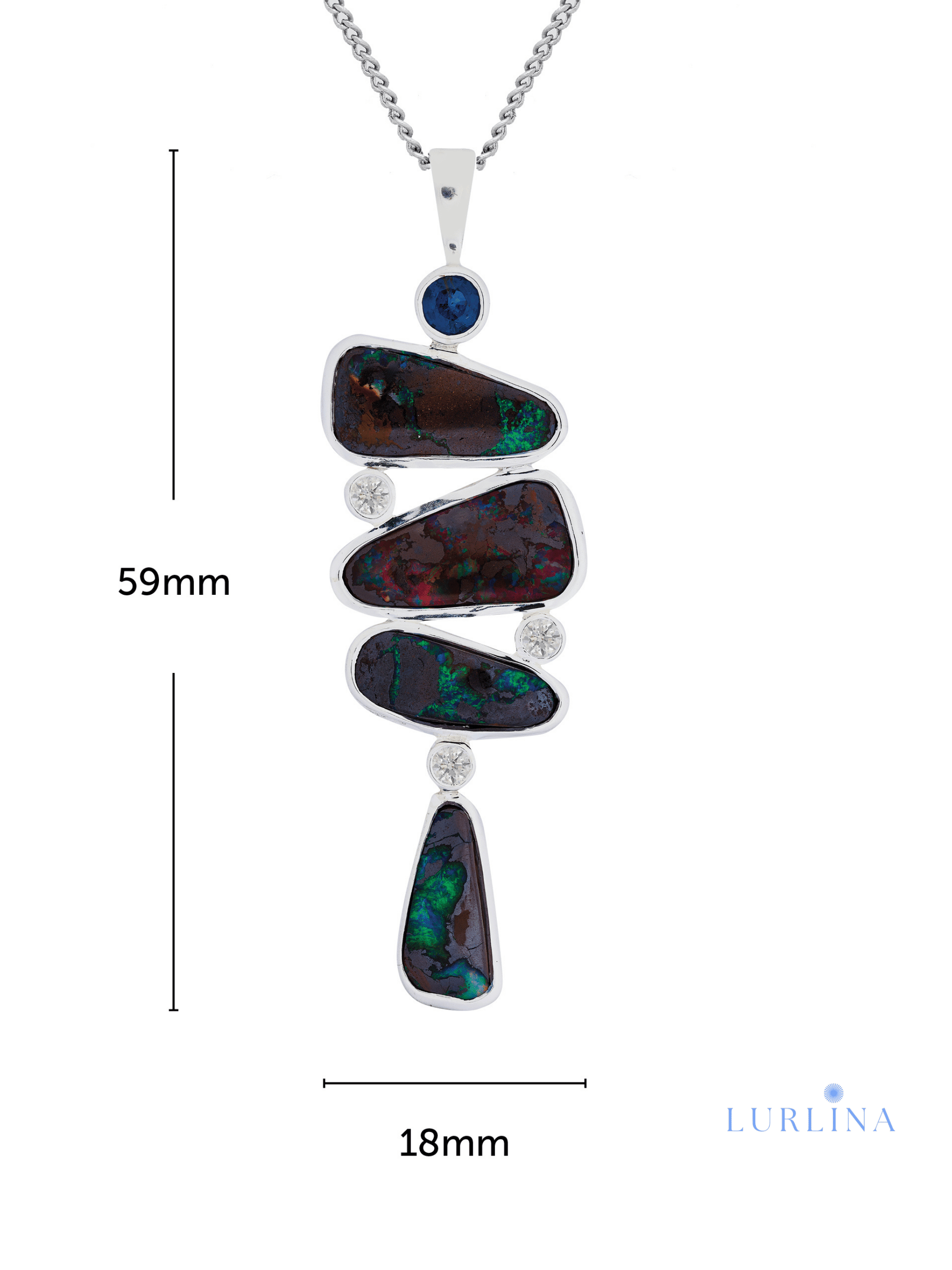 Boulder Opal and Sapphire Silver River Pendant
