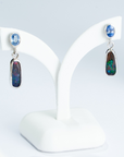 Boulder Opal and Pale Blue Sapphire Silver Drop Earrings