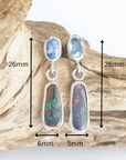 Boulder Opal and Pale Blue Sapphire Silver Drop Earrings