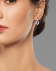 Australian Blue Boulder Opal Drop Silver Earrings with Blue Sapphires on model
