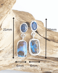 Australian Blue Boulder Opal Drop Silver Earrings with Blue Sapphires meassurements