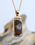 Australian Boulder Opal Diamonds Yellow 18k Gold Pendant