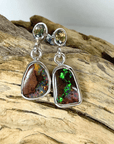 Australian Boulder Opal Drop Silver Earrings with Bright Green Sapphires