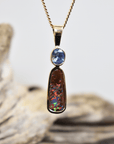 Australian Boulder Opal Pale Blue Sapphire 18k Yellow Gold Pendant